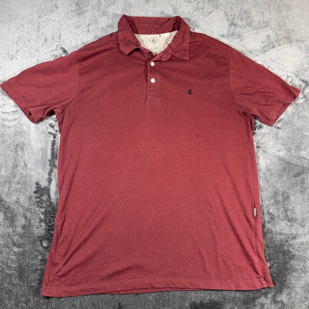 Volcom Mens Short Sleeve Polo Shirt Burgundy Maroon Stone Logo A01314S0 Large
